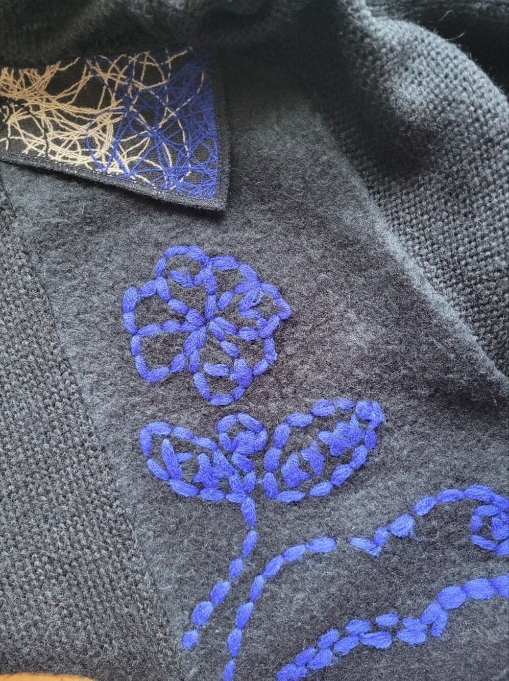 Papillon Art-to-Wear Embroidered Knit Sweater Coat with Faux Fur Collar, Size M - Picture 9 of 9